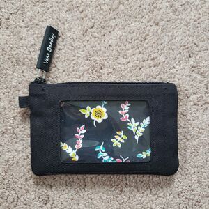 Vera Bradley Classic Black Microfiber RFID Zip Top ID Wristlet Case Floral Lined